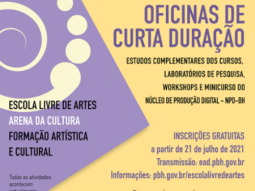 Escola Livre de Artes Arena da Cultura - Inscrições 2º semestre de 2021